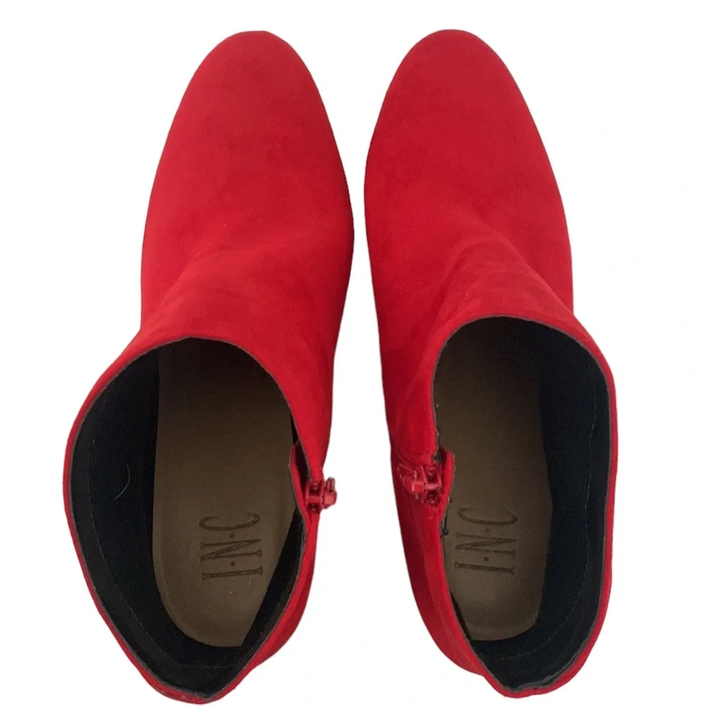 INC. Floriann Red Faux Suede Block Heel Booties